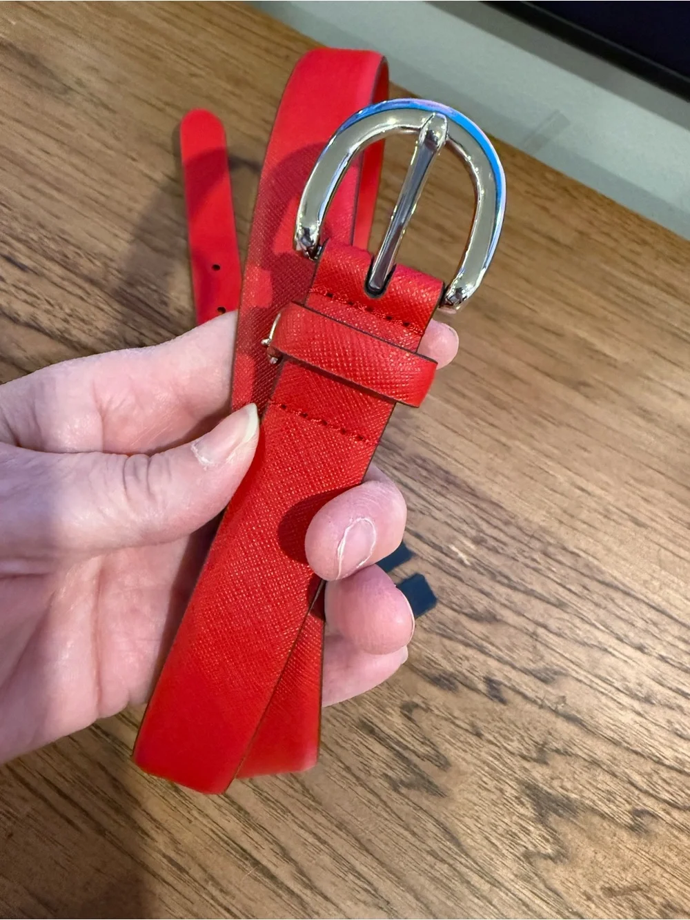 Ralph Lauren Red Leather Belt with Silver-Tone Horseshoe Buckle